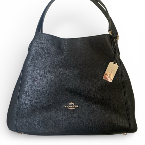 Coach  Edie Shoulder Bag 31 in Refined Pebbled Leather- Black - Picture 2 of 10